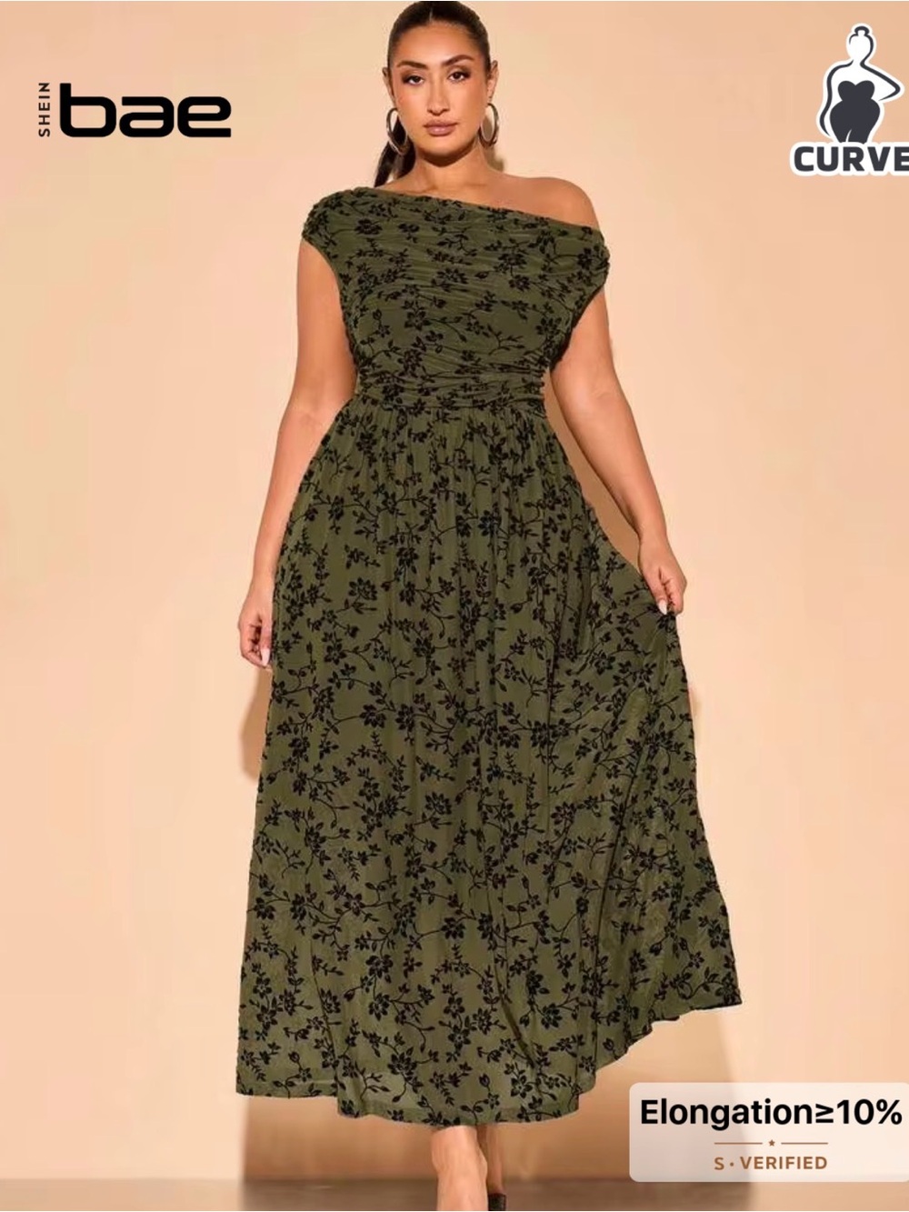 Plus Olive Green Flocked Maxi Dress